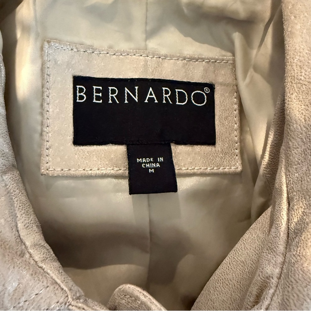 BERNARDO Cream Metallic Leather Swing Jacket Button Closure Pockets Size Medium - Picture 12 of 16